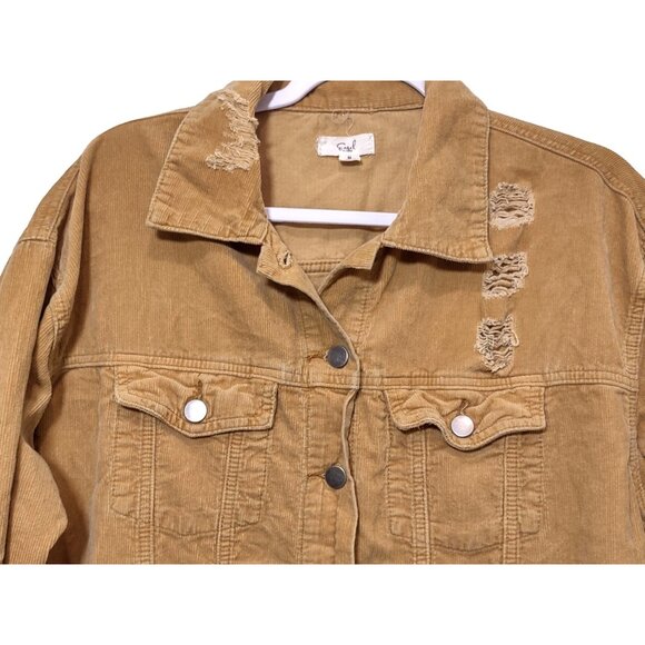 Easel Corduroy Jacket Mustard Yellow Destroyed Trucker Oversized Womens Medium - Picture 3 of 8